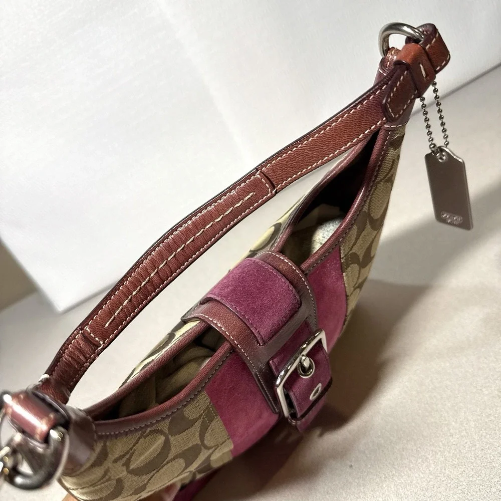 COACH‎ Soho Hampton Y2K Shoulder Handbag Pink Suede Leather Trim 